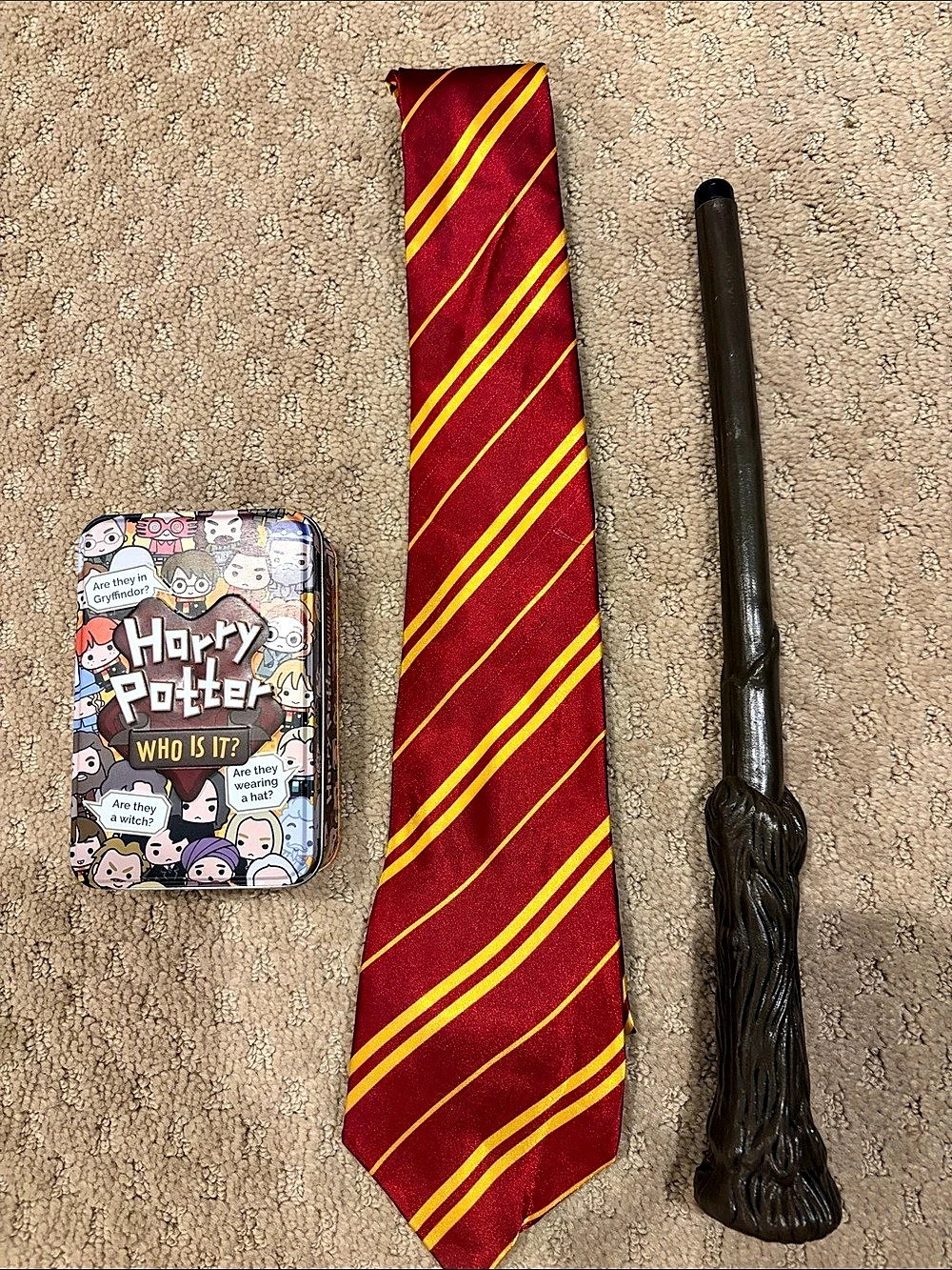 Harry Potter costume robe with Tie & Wand and Who is It game.